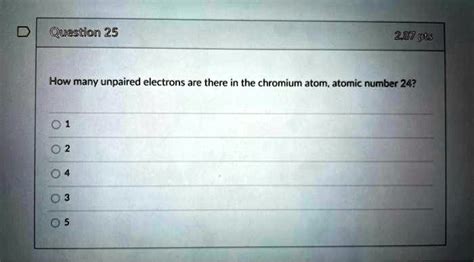 how many unpaired electrons in chromium|The number of unpaired electron in chromium (Atomic number = 24   .